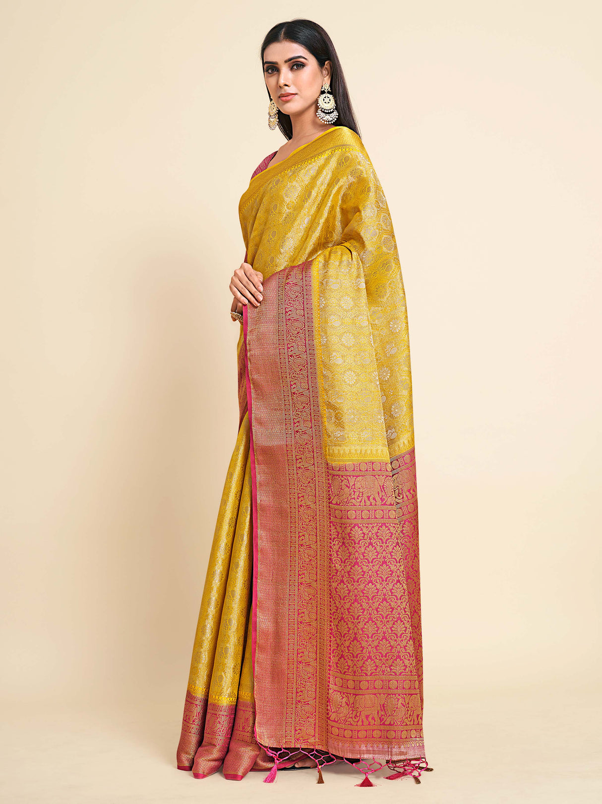 Mimosa Womens Art Silk Saree Kanjivaram Gold Color
