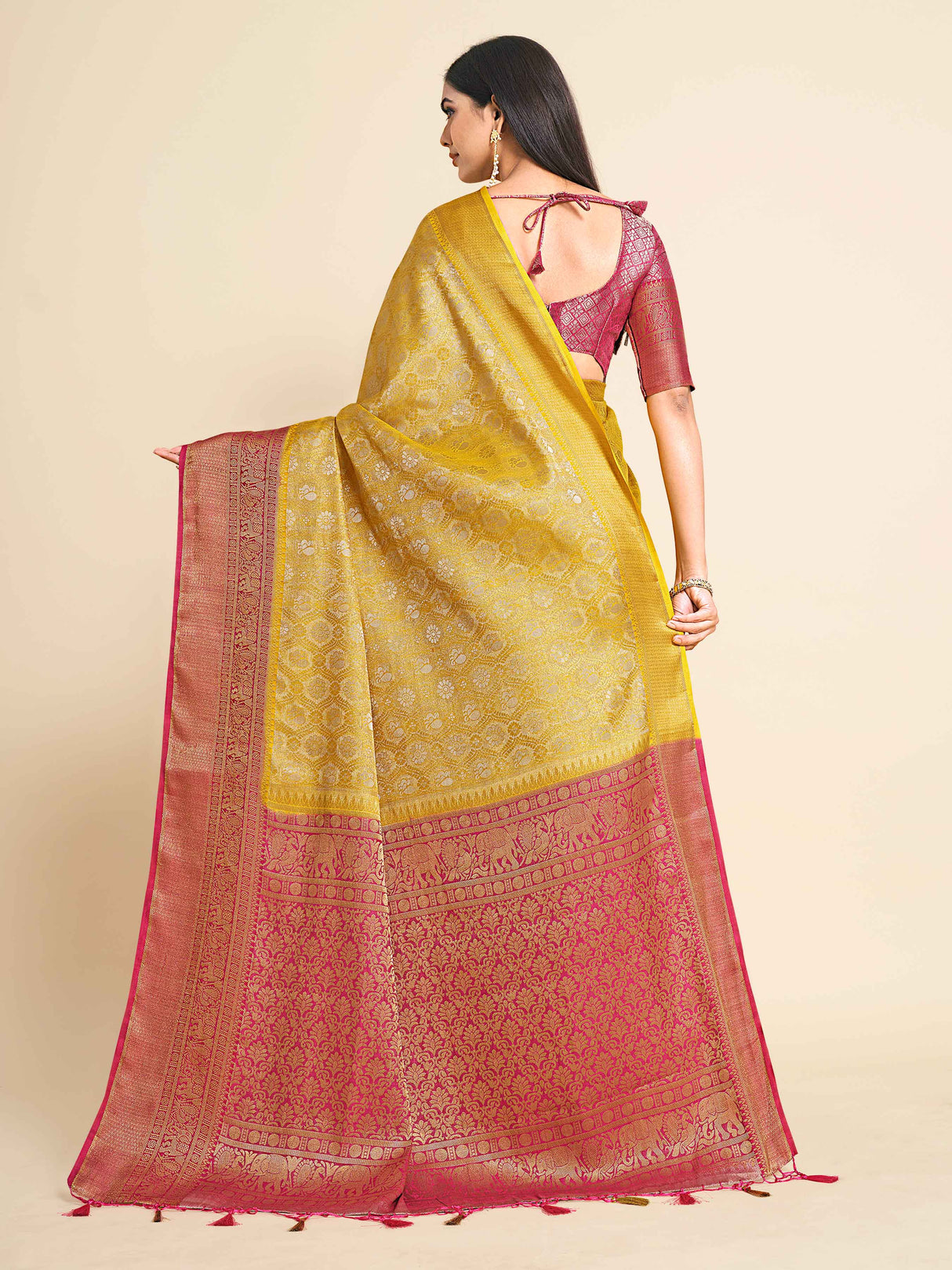 Mimosa Womens Art Silk Saree Kanjivaram Gold Color