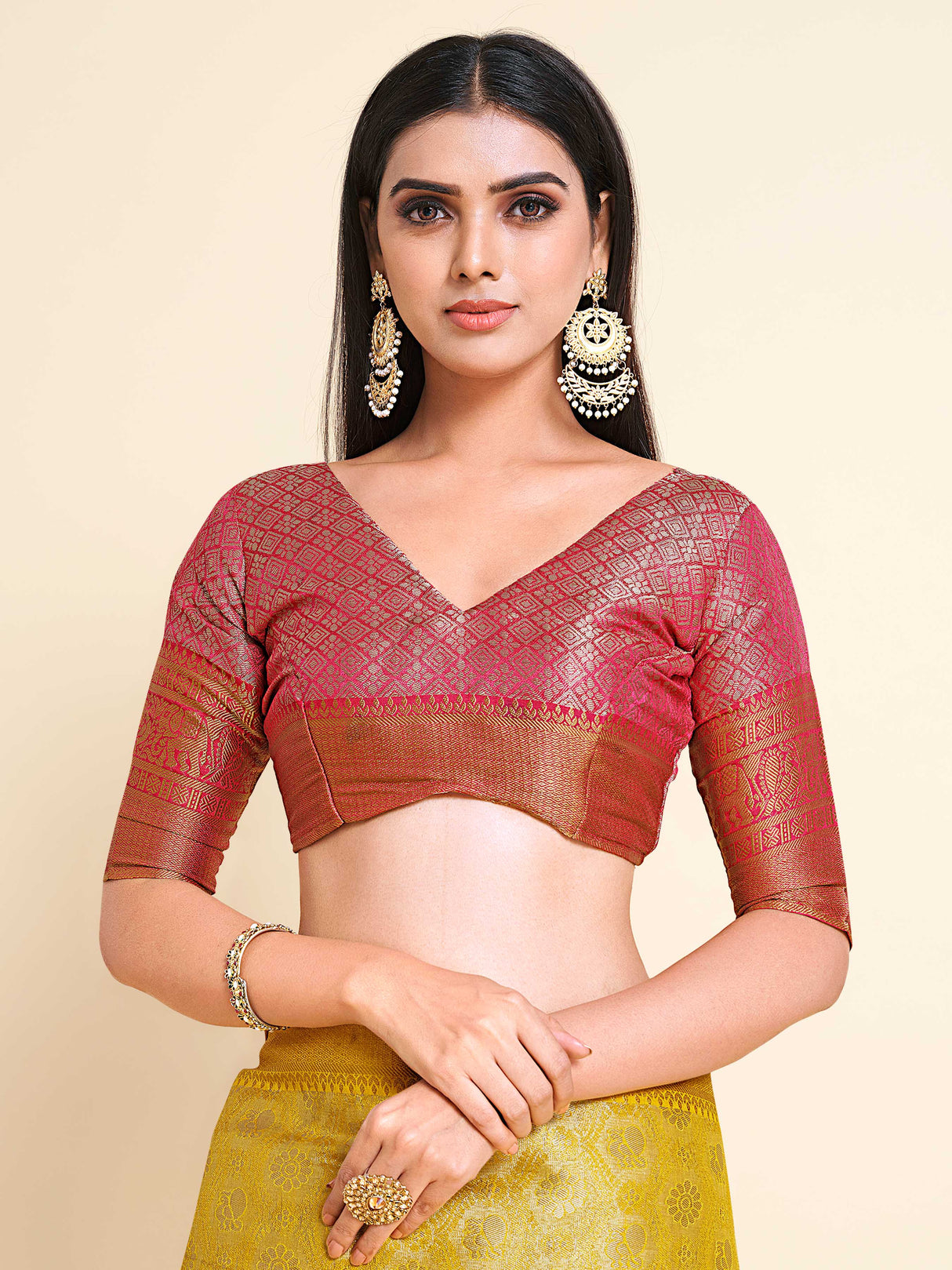 Mimosa Womens Art Silk Saree Kanjivaram Gold Color