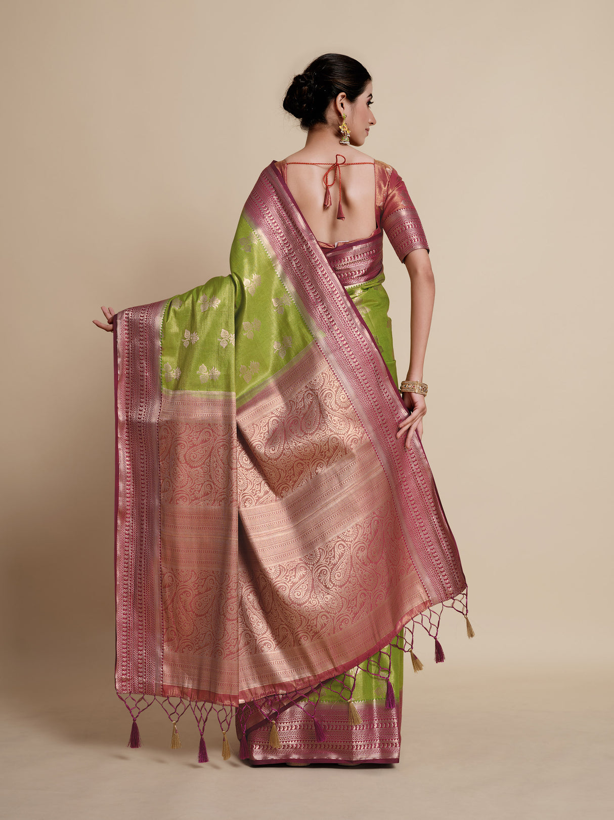 Mimosa Womens Art Silk Saree Kanjivaram Olive Color