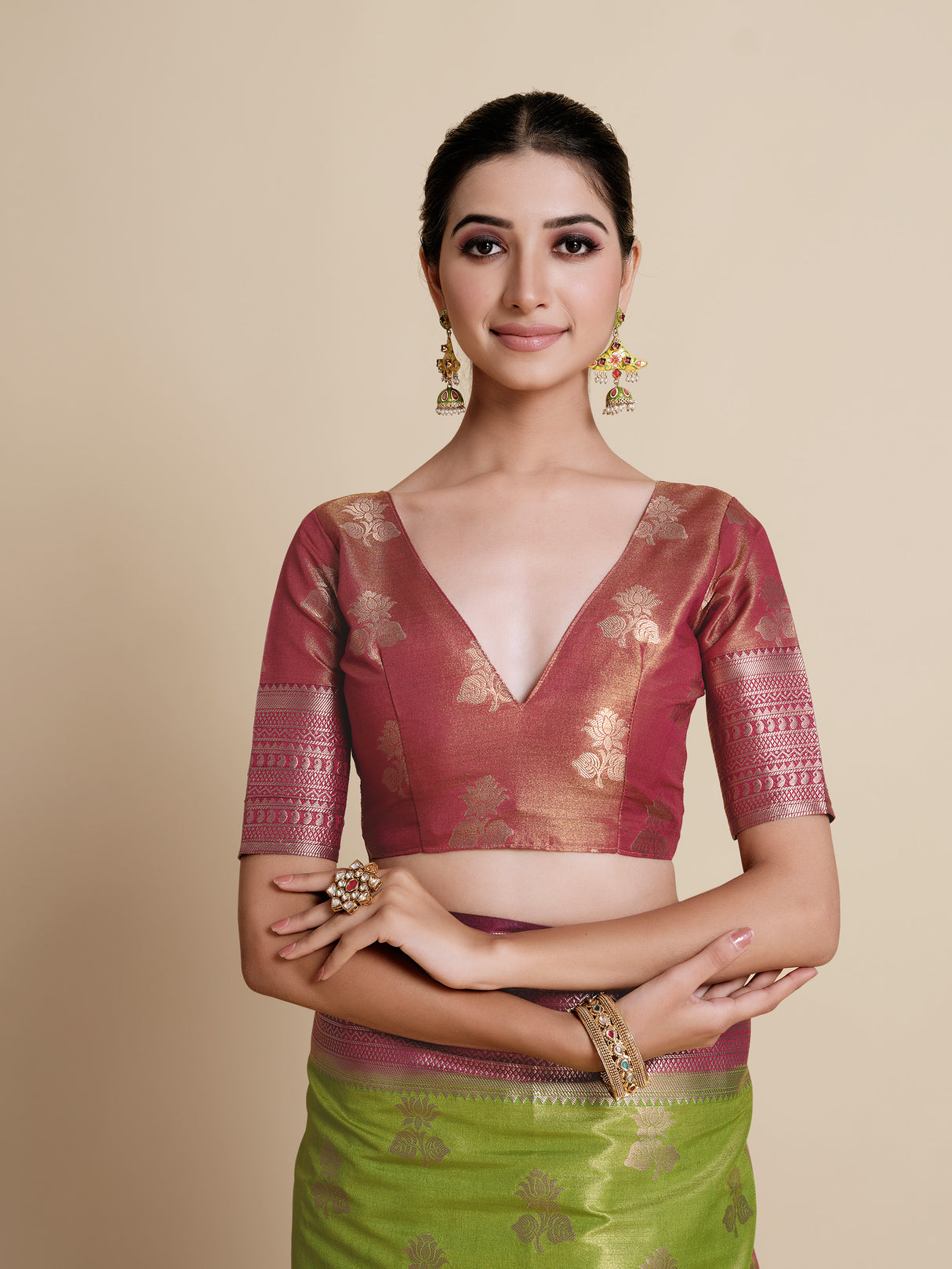 Mimosa Womens Art Silk Saree Kanjivaram Olive Color