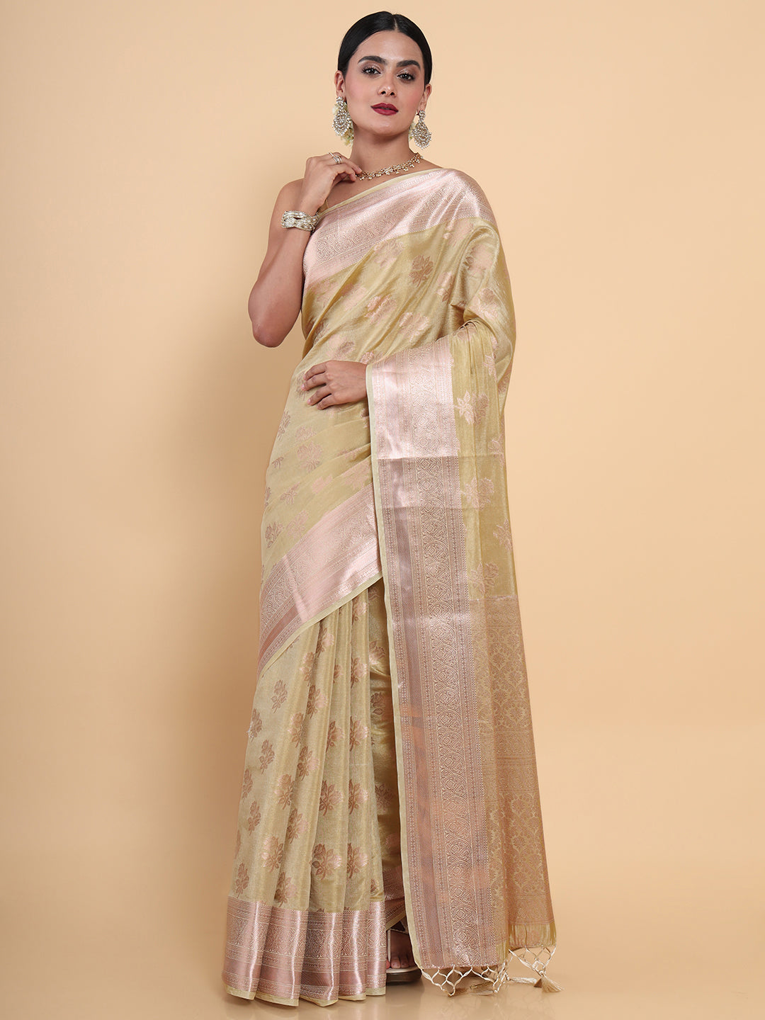 Mimosa Womens Art Silk Saree Kasavu Cream Color