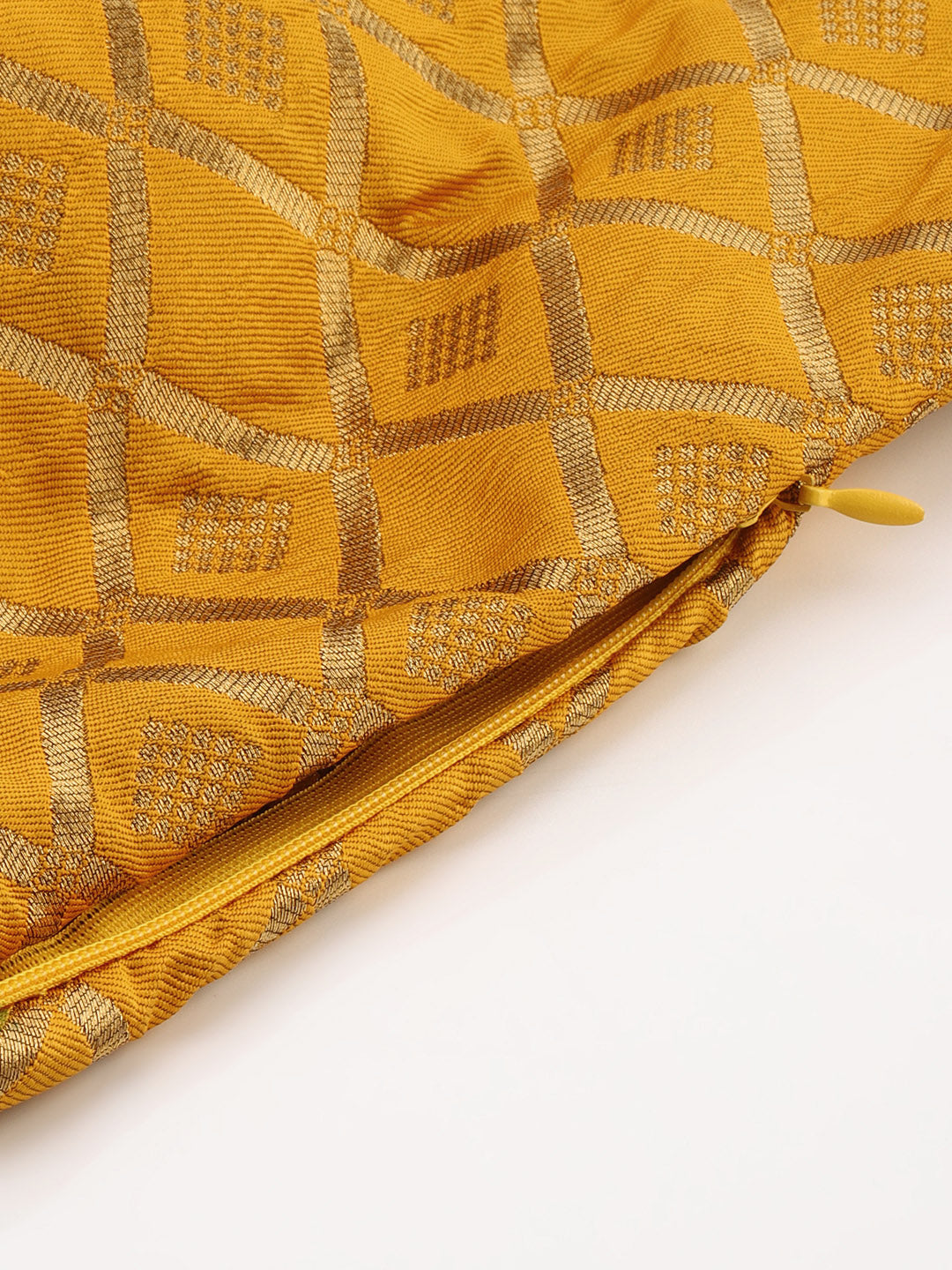 Mimosa Women Mustard Yellow & Golden Woven Design Readymade Saree Blouse