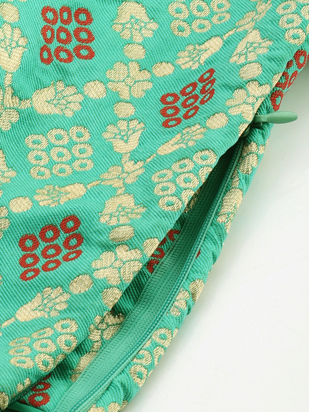 Mimosa Women Turquoise Blue & Red Woven Design Readymade Saree Blouse