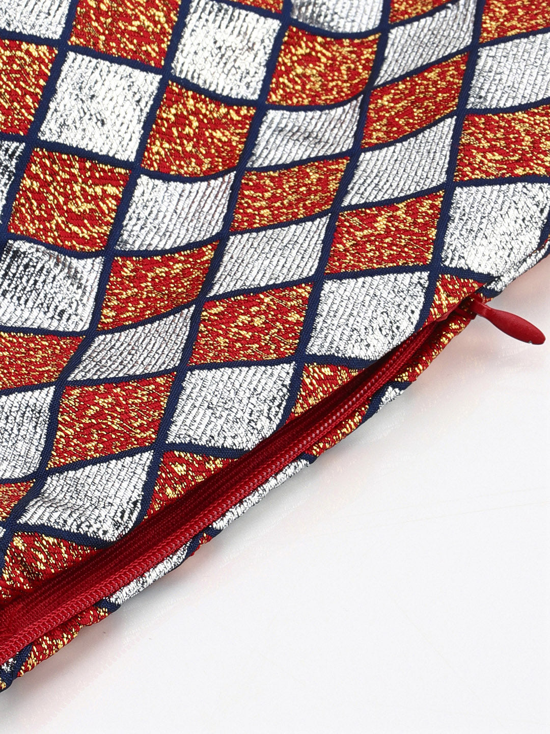 Mimosa Women Silver & Red Woven Design Readymade Saree Blouse