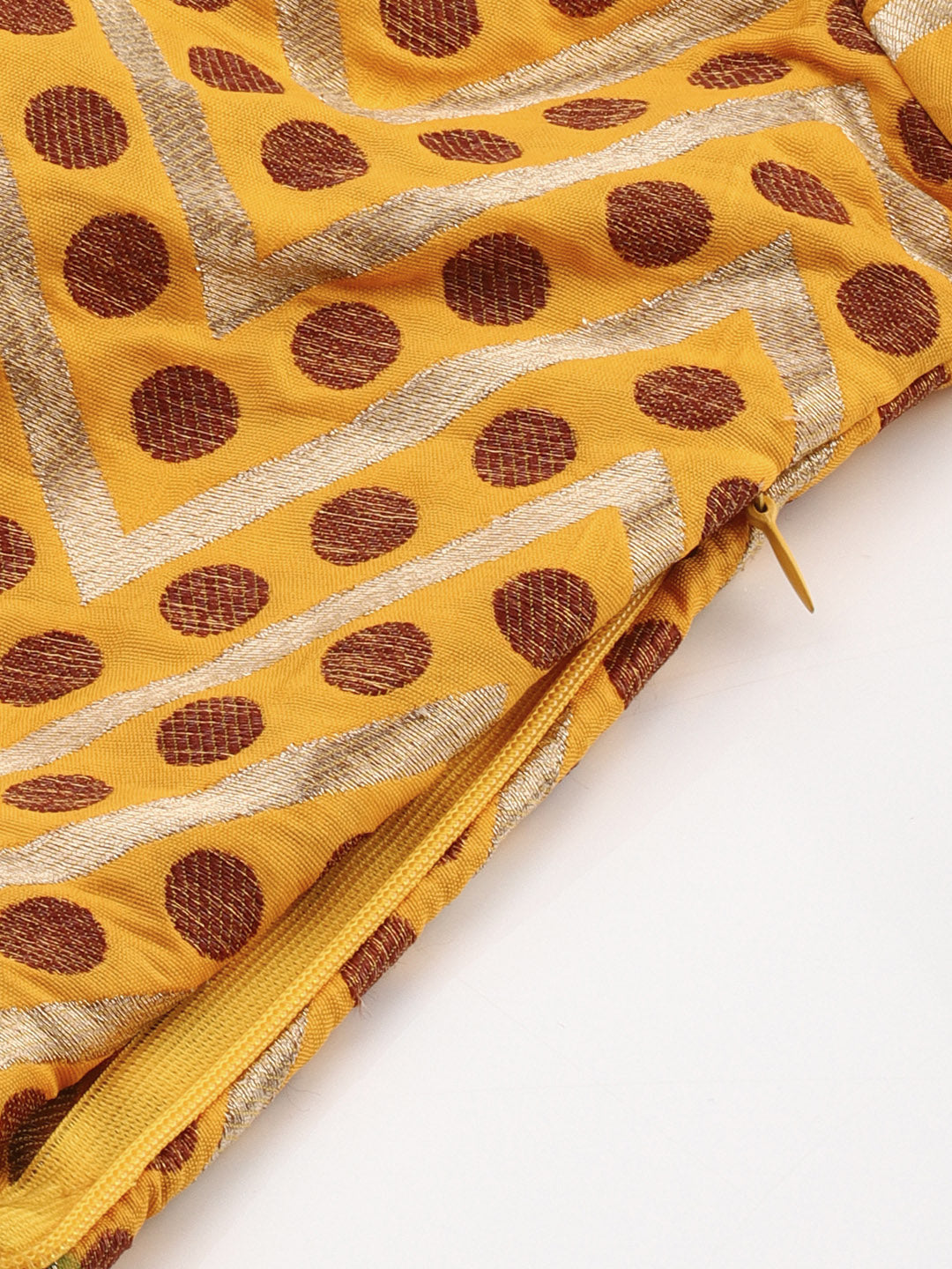 Mimosa Women Mustard Yellow & Golden Woven Design Readymade Saree Blouse