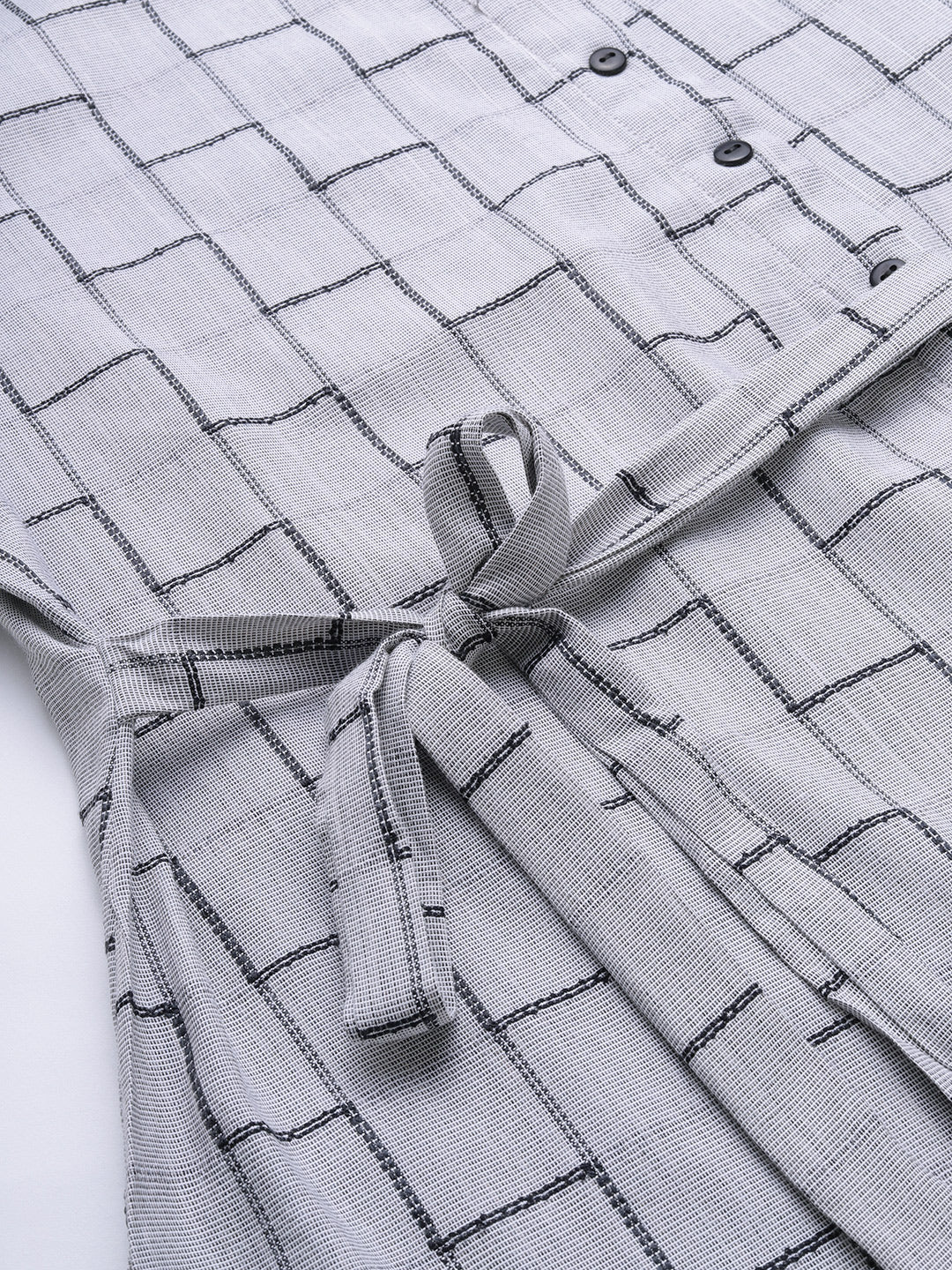 Mimosa Women Grey Checked Regular Top with Tie-Ups