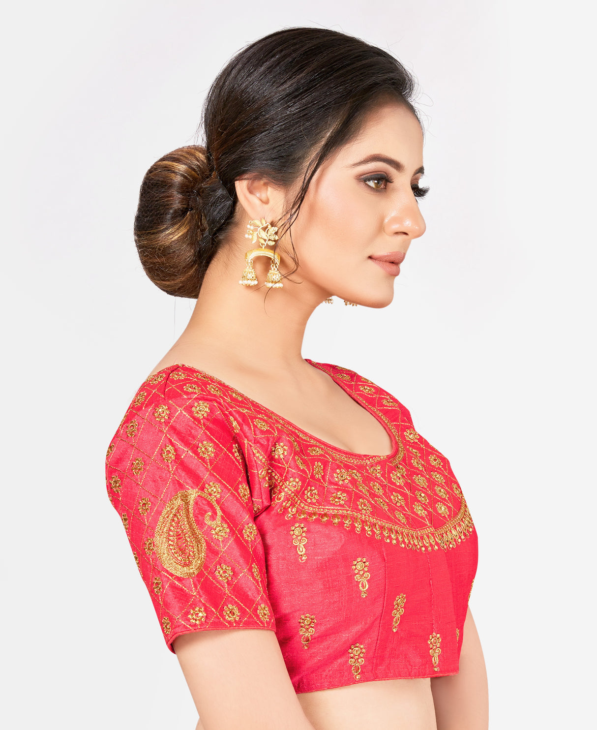 MIMOSA Semi Stitched Raw Silk Blouse Embroidery Work