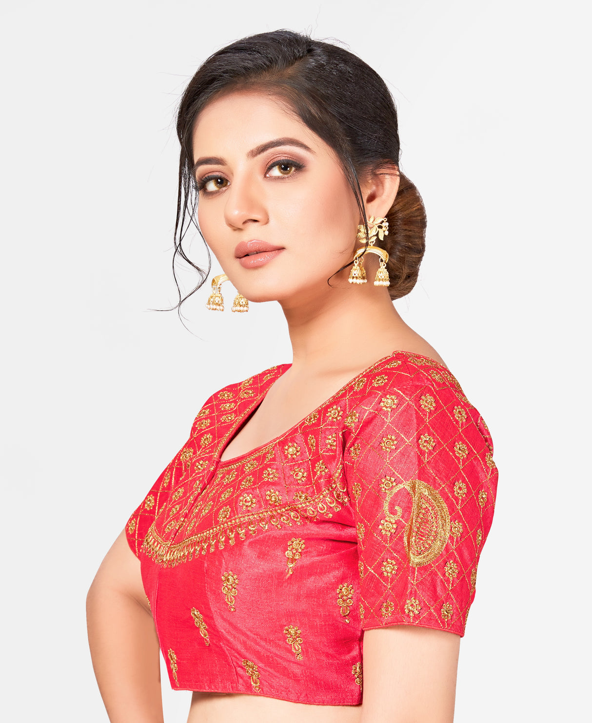 MIMOSA Semi Stitched Raw Silk Blouse Embroidery Work