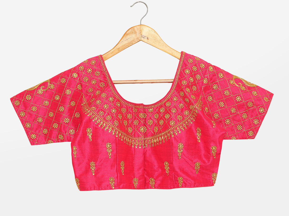 MIMOSA Semi Stitched Raw Silk Blouse Embroidery Work