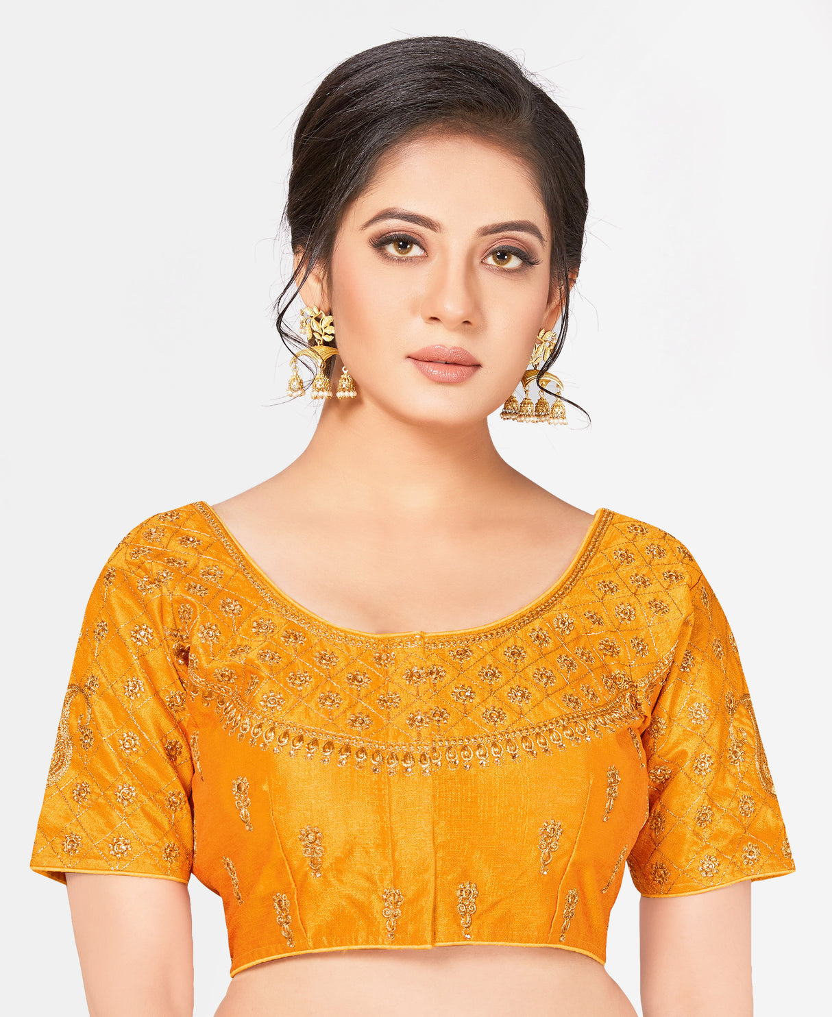 MIMOSA Semi Stitched Raw Silk Blouse Embroidery Work