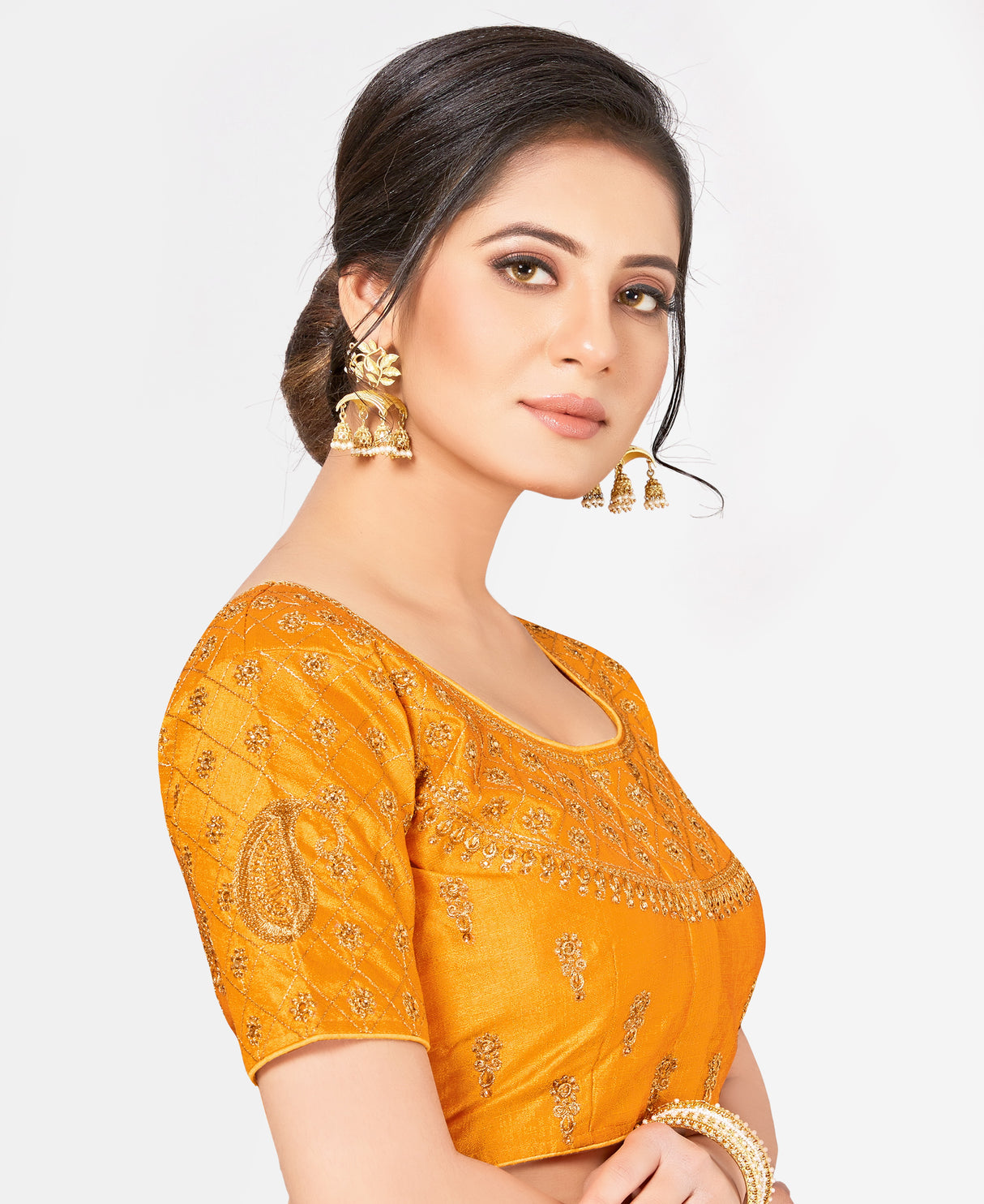 MIMOSA Semi Stitched Raw Silk Blouse Embroidery Work