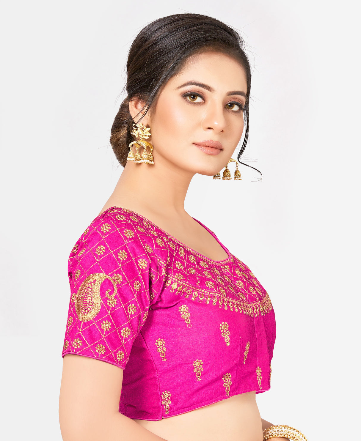 MIMOSA Semi Stitched Raw Silk Blouse Embroidery Work