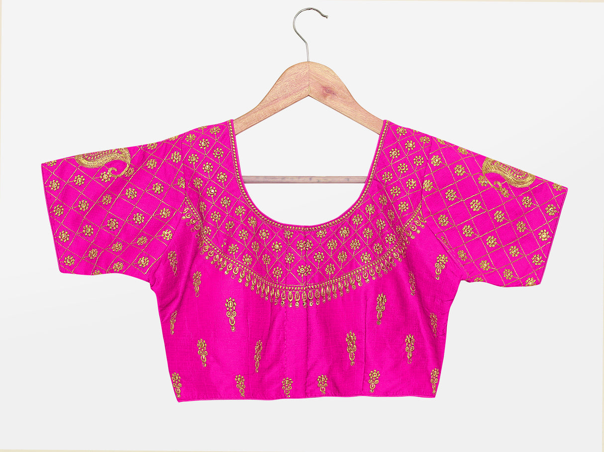 MIMOSA Semi Stitched Raw Silk Blouse Embroidery Work