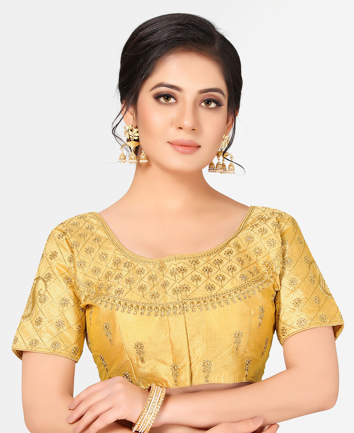 MIMOSA Semi Stitched Raw Silk Blouse Embroidery Work