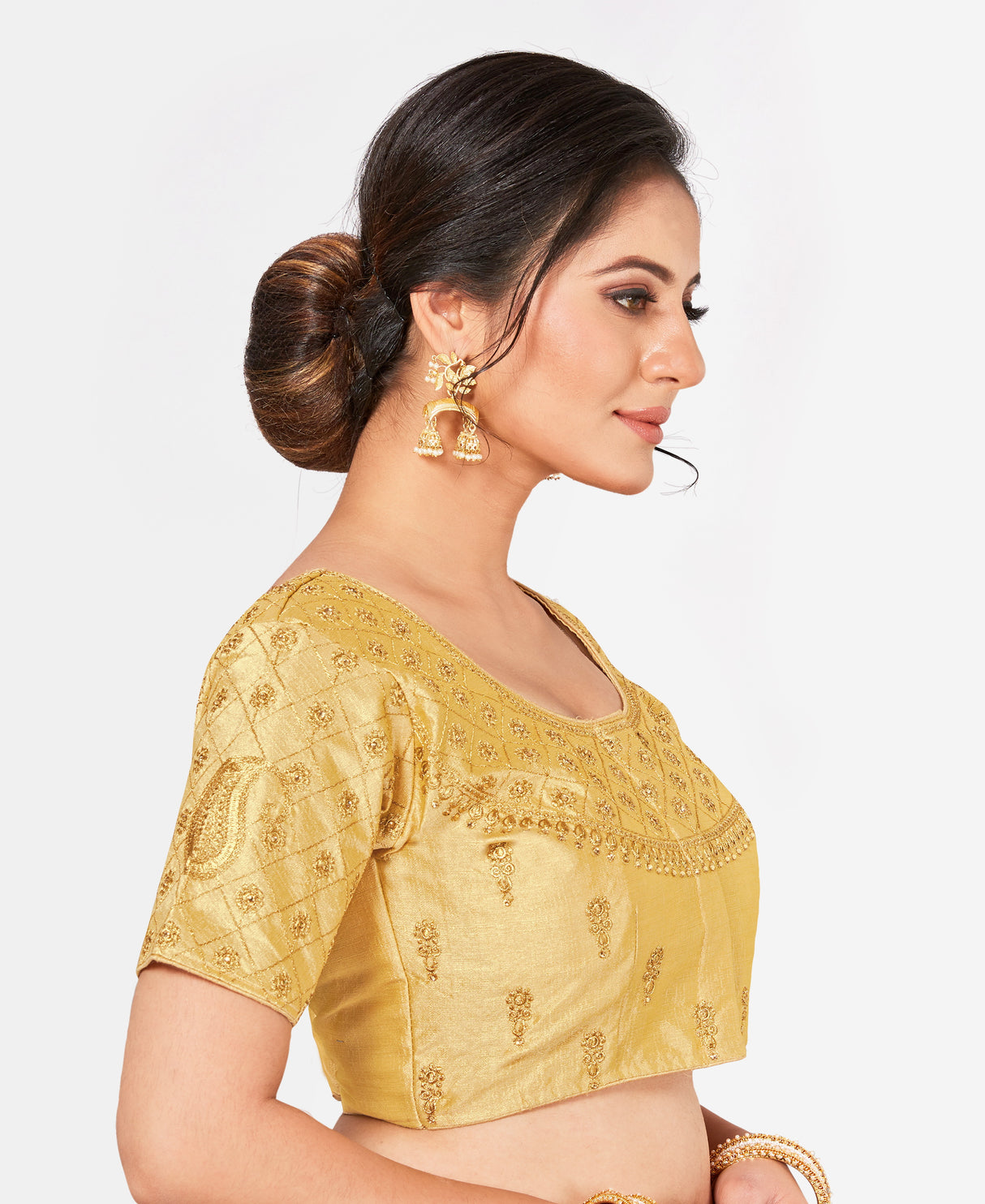 MIMOSA Semi Stitched Raw Silk Blouse Embroidery Work