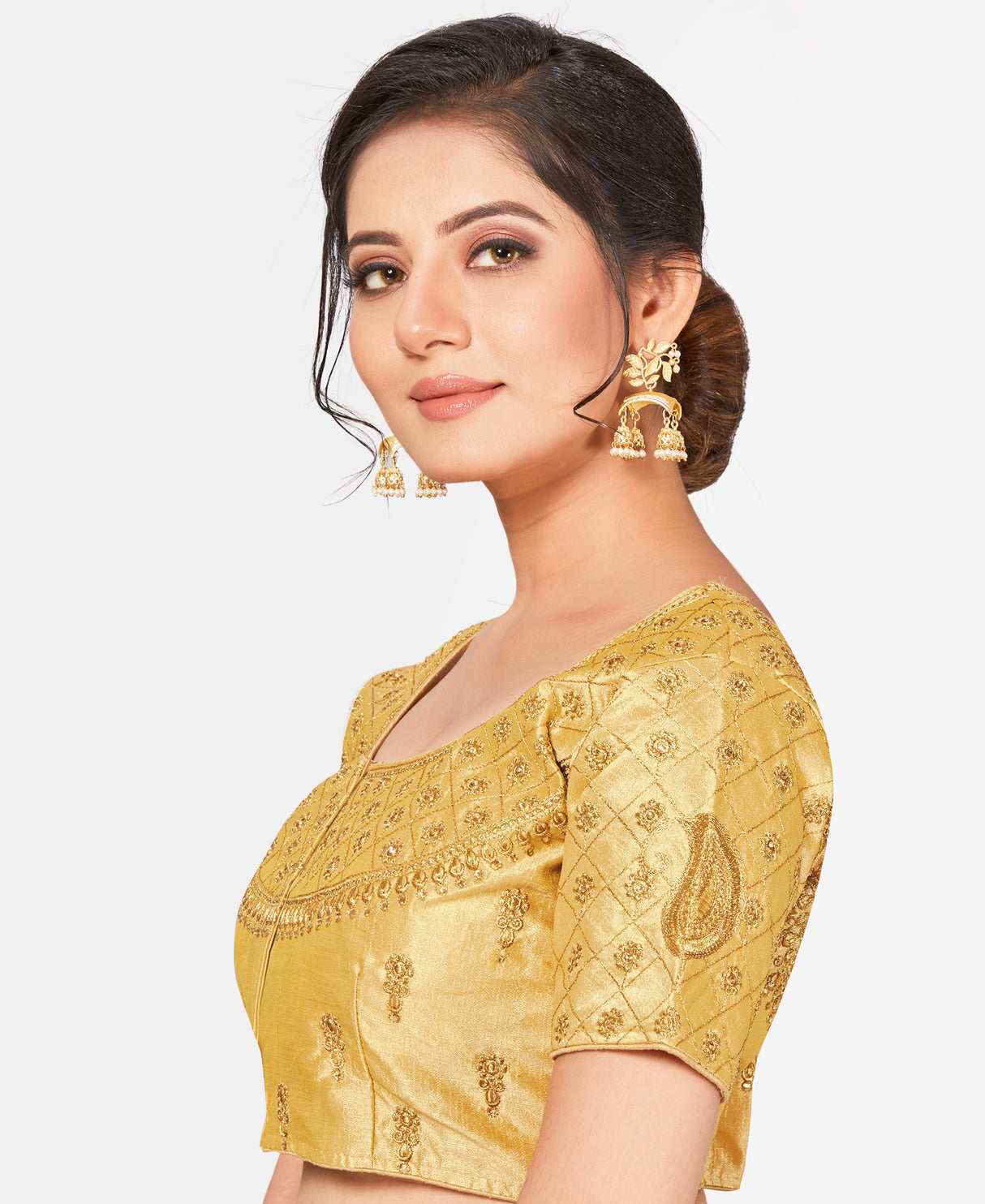 MIMOSA Semi Stitched Raw Silk Blouse Embroidery Work