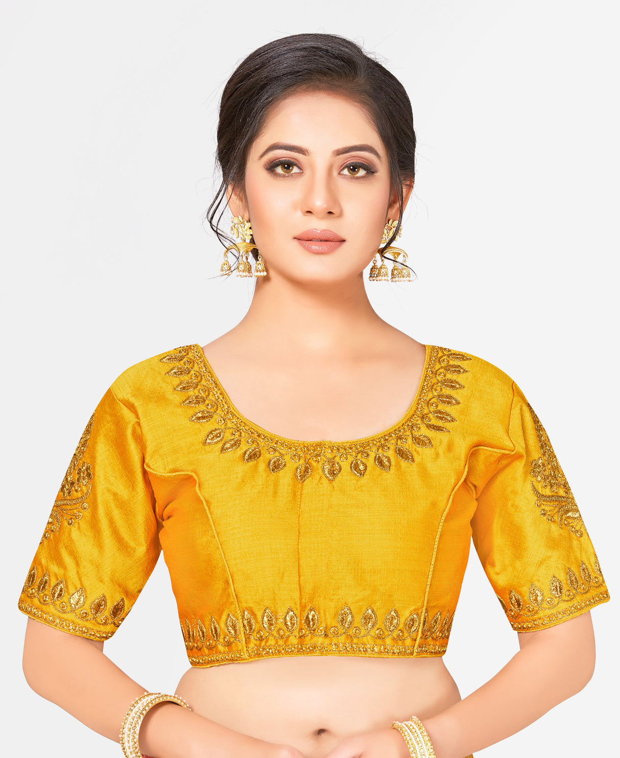 MIMOSA Semi Stitched Raw Silk Blouse Embroidery Work