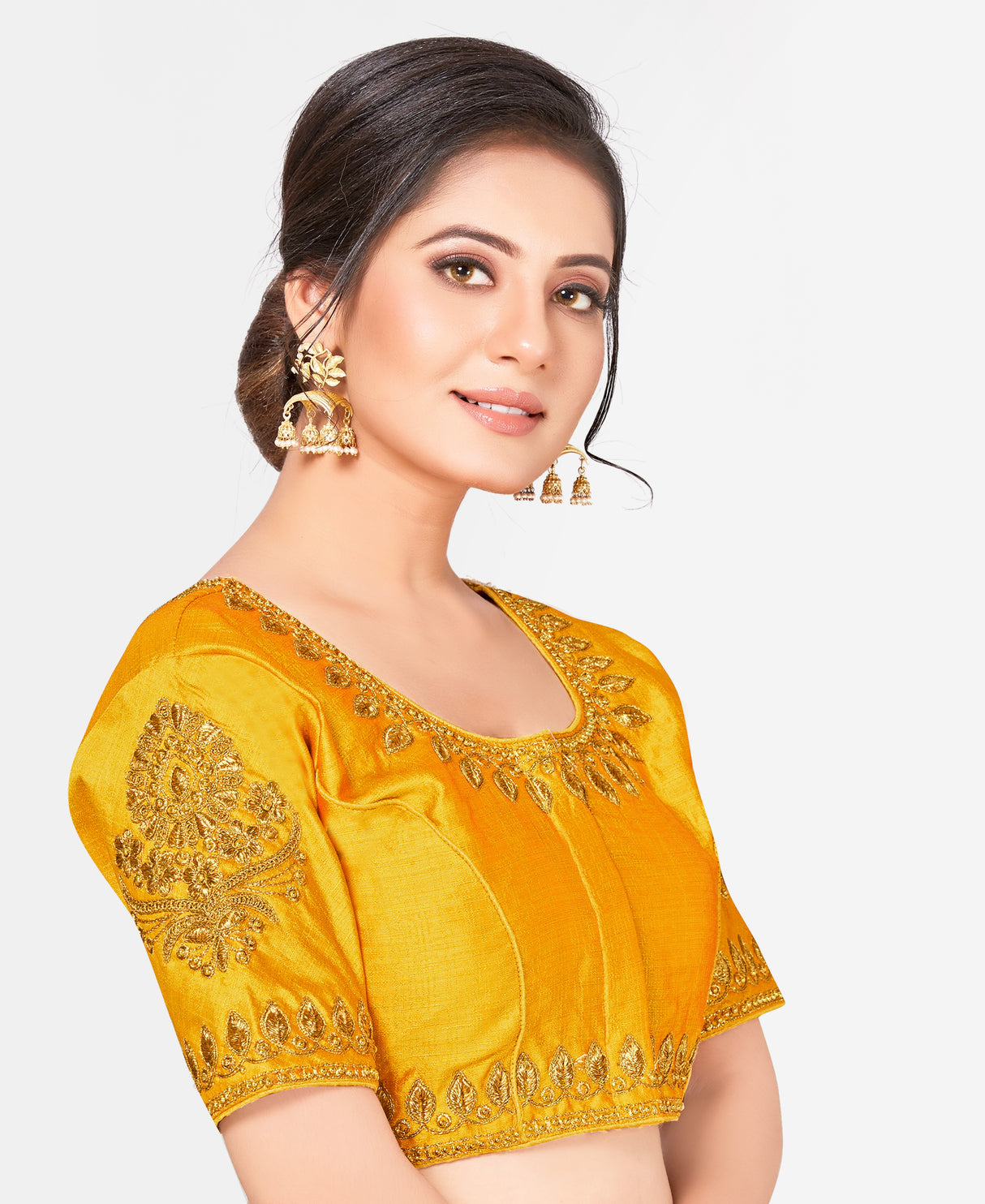 MIMOSA Semi Stitched Raw Silk Blouse Embroidery Work