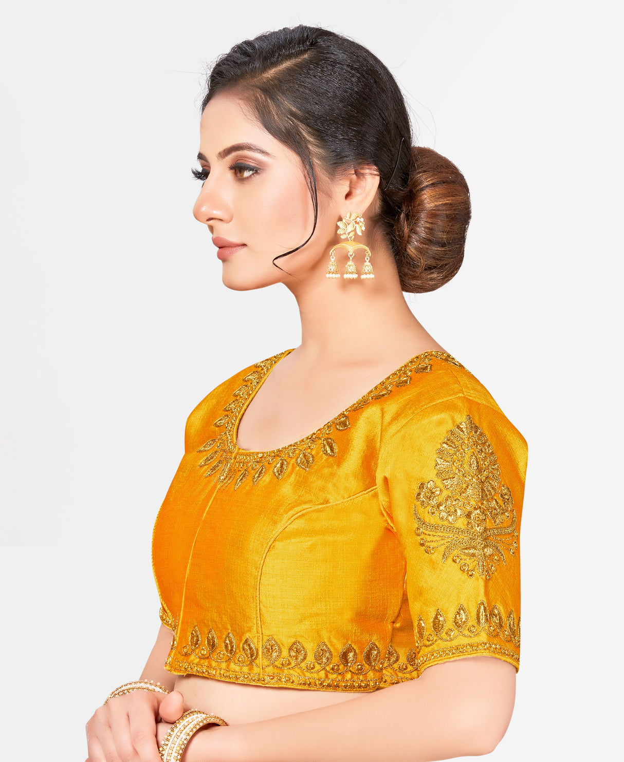 MIMOSA Semi Stitched Raw Silk Blouse Embroidery Work