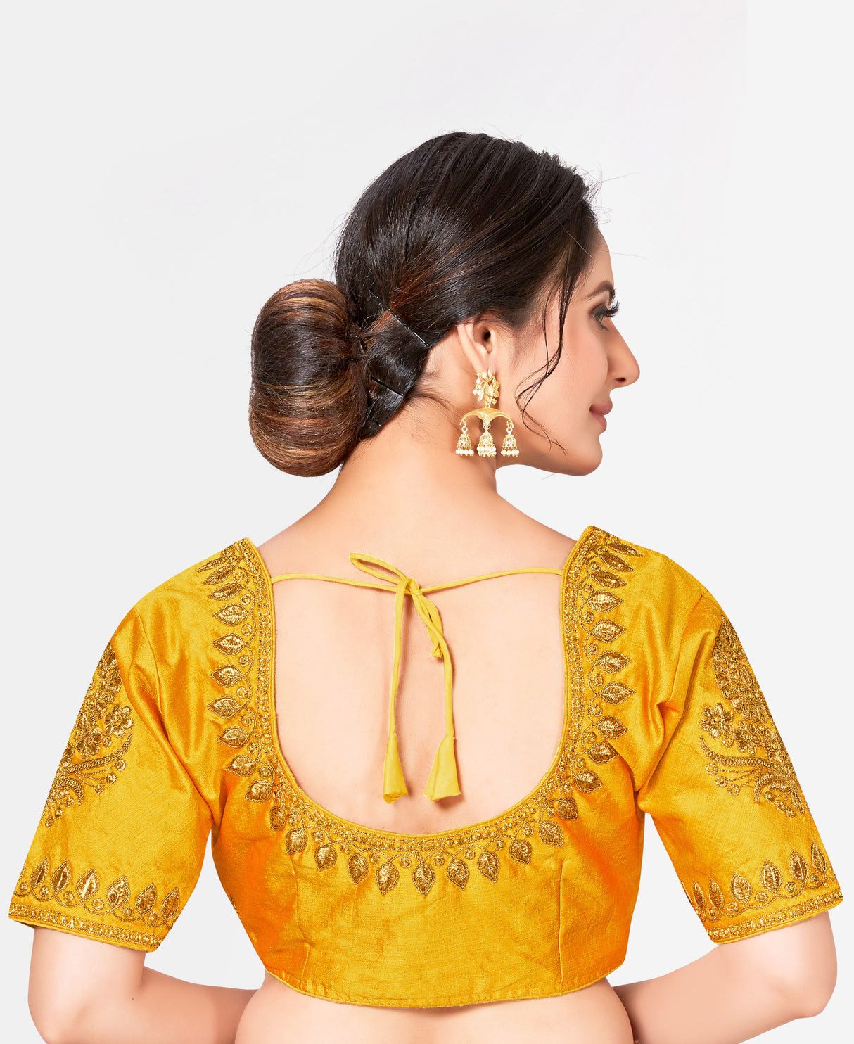 MIMOSA Semi Stitched Raw Silk Blouse Embroidery Work