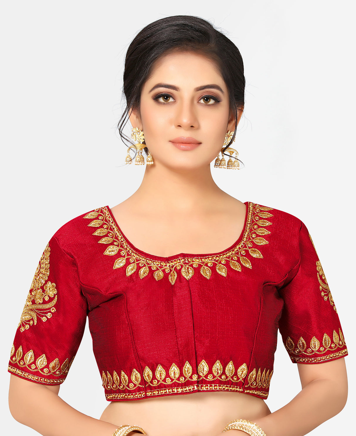 MIMOSA Semi Stitched Raw Silk Blouse Embroidery Work