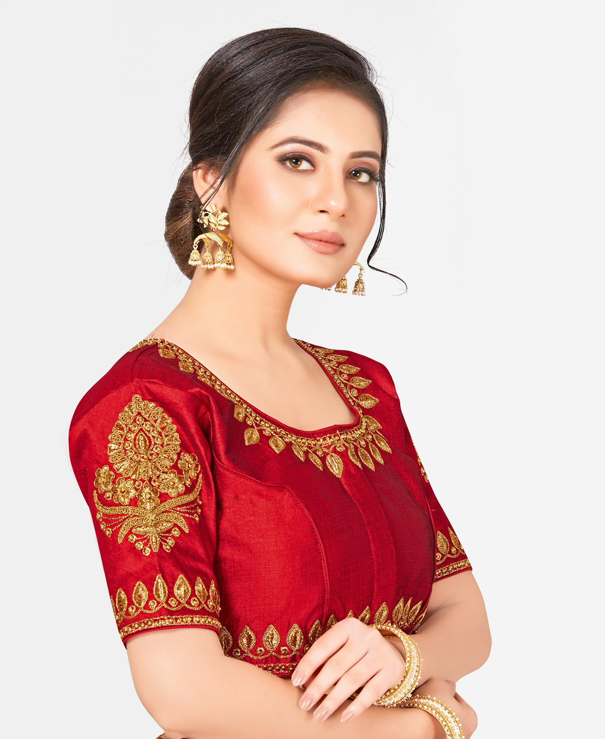 MIMOSA Semi Stitched Raw Silk Blouse Embroidery Work