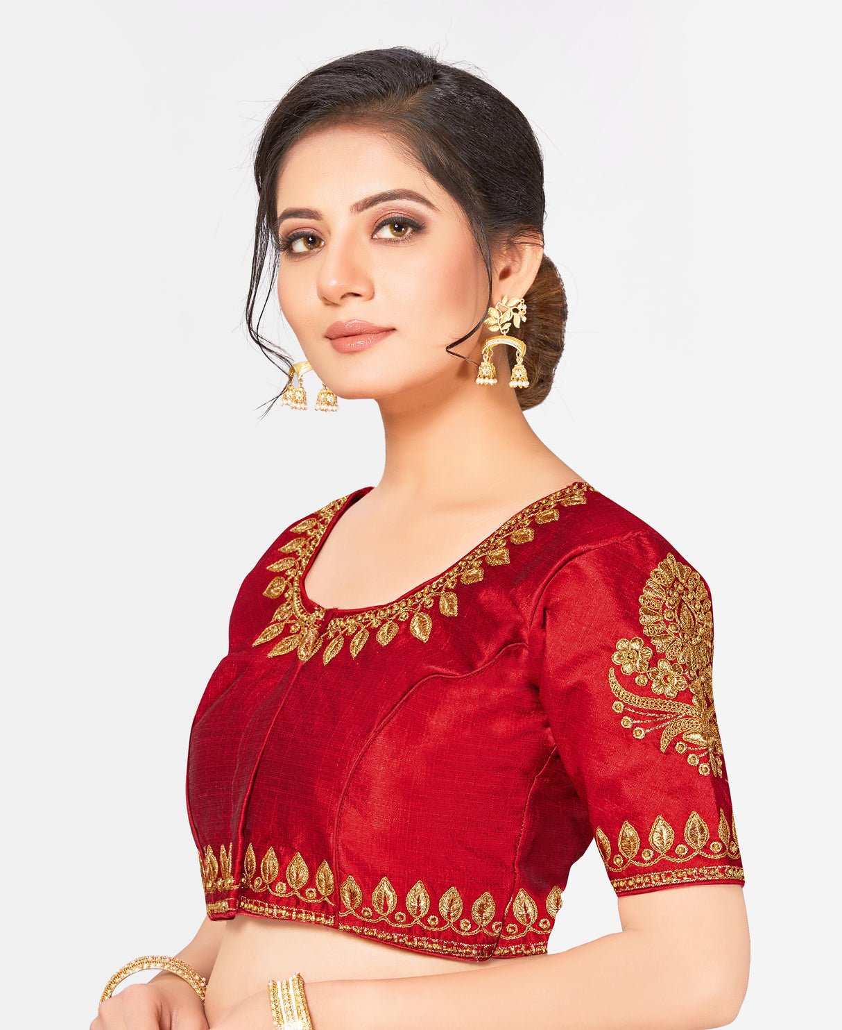 MIMOSA Semi Stitched Raw Silk Blouse Embroidery Work