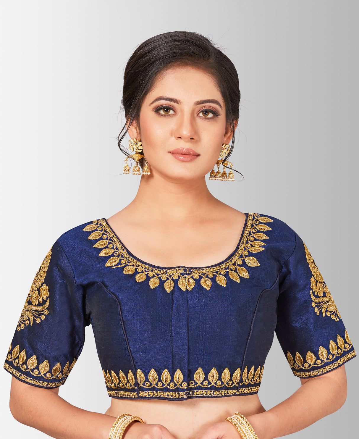 MIMOSA Semi Stitched Raw Silk Blouse Embroidery Work