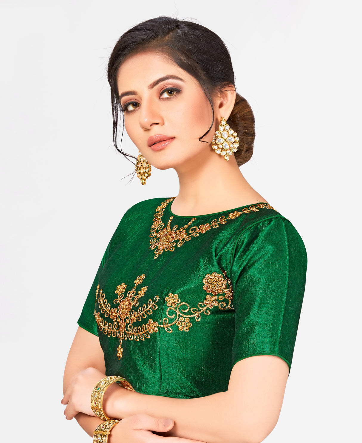 MIMOSA Semi Stitched Raw Silk Blouse Embroidery Work