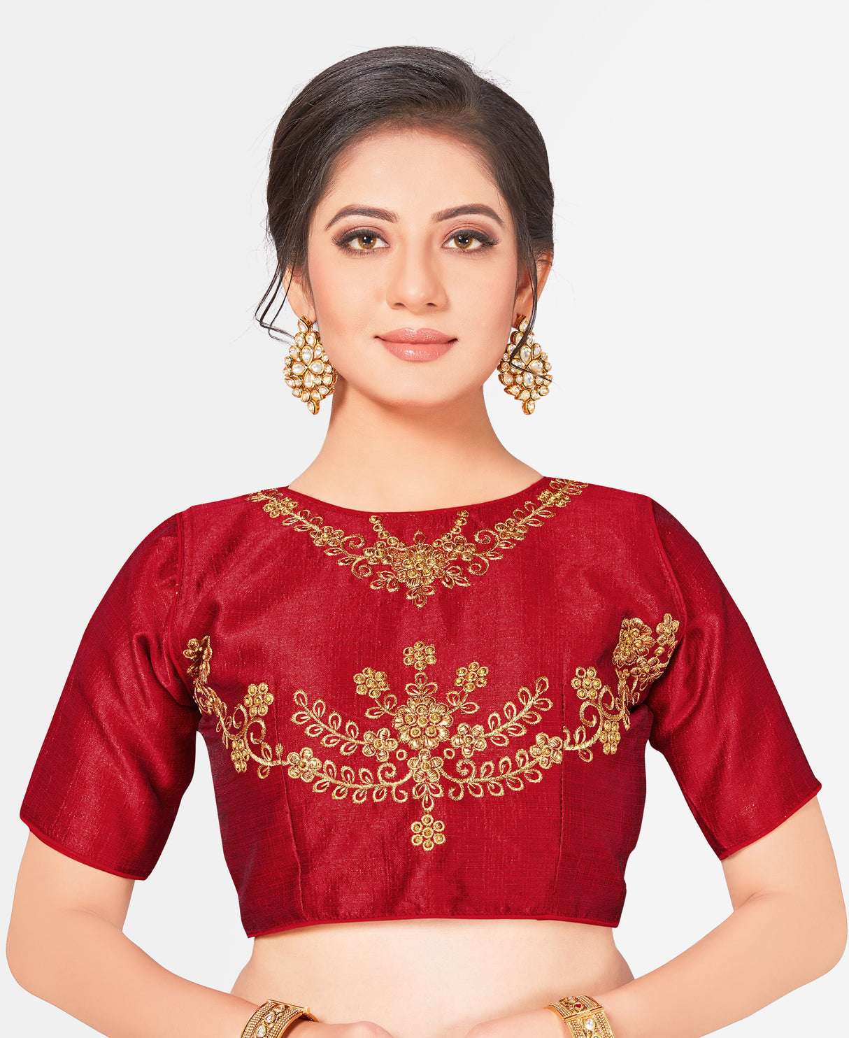 MIMOSA Semi Stitched Raw Silk Blouse Embroidery Work