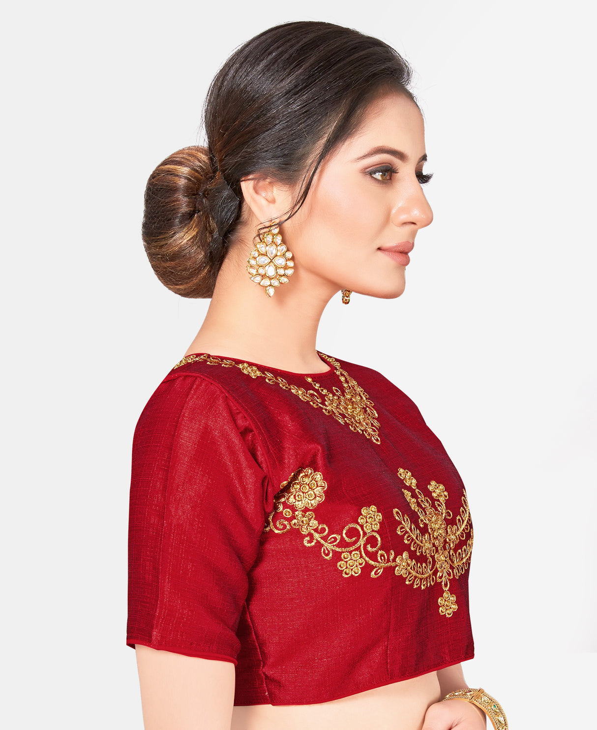 MIMOSA Semi Stitched Raw Silk Blouse Embroidery Work