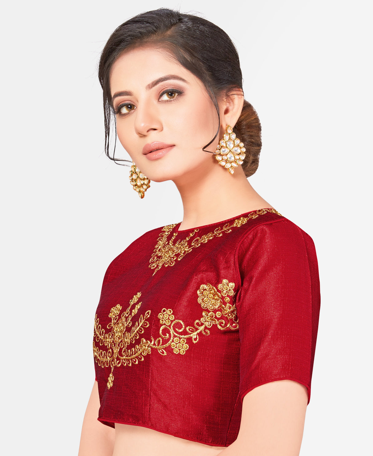 MIMOSA Semi Stitched Raw Silk Blouse Embroidery Work