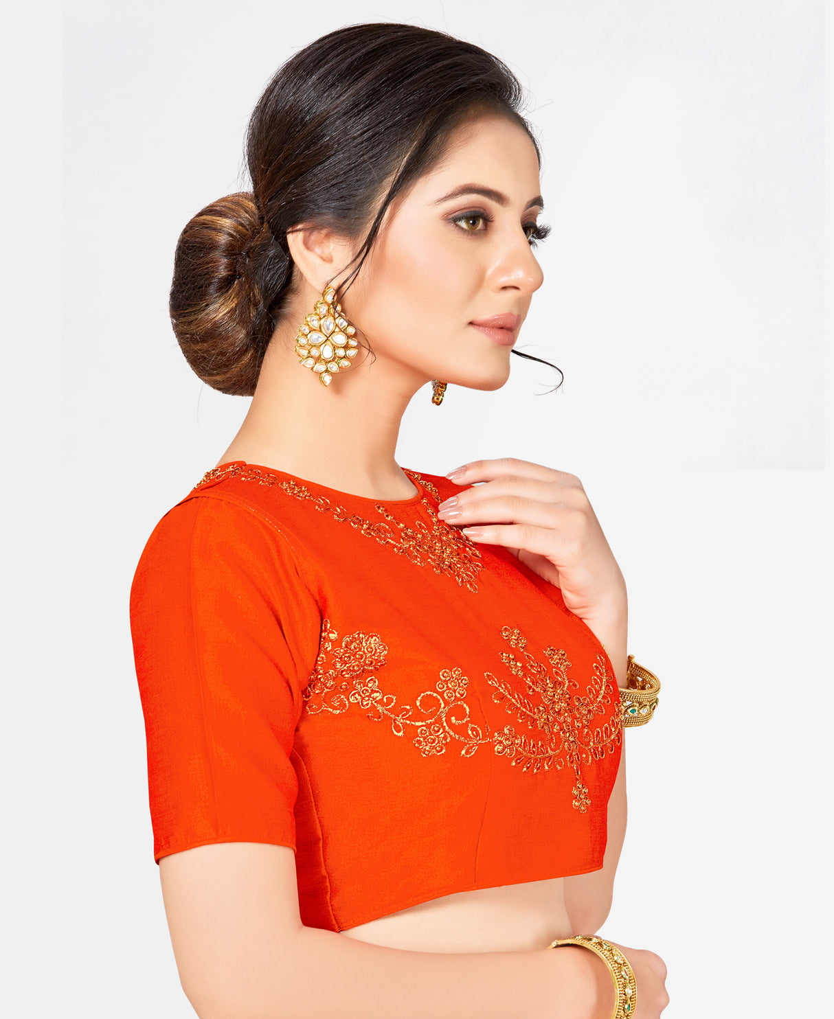 MIMOSA Semi Stitched Raw Silk Blouse Embroidery Work