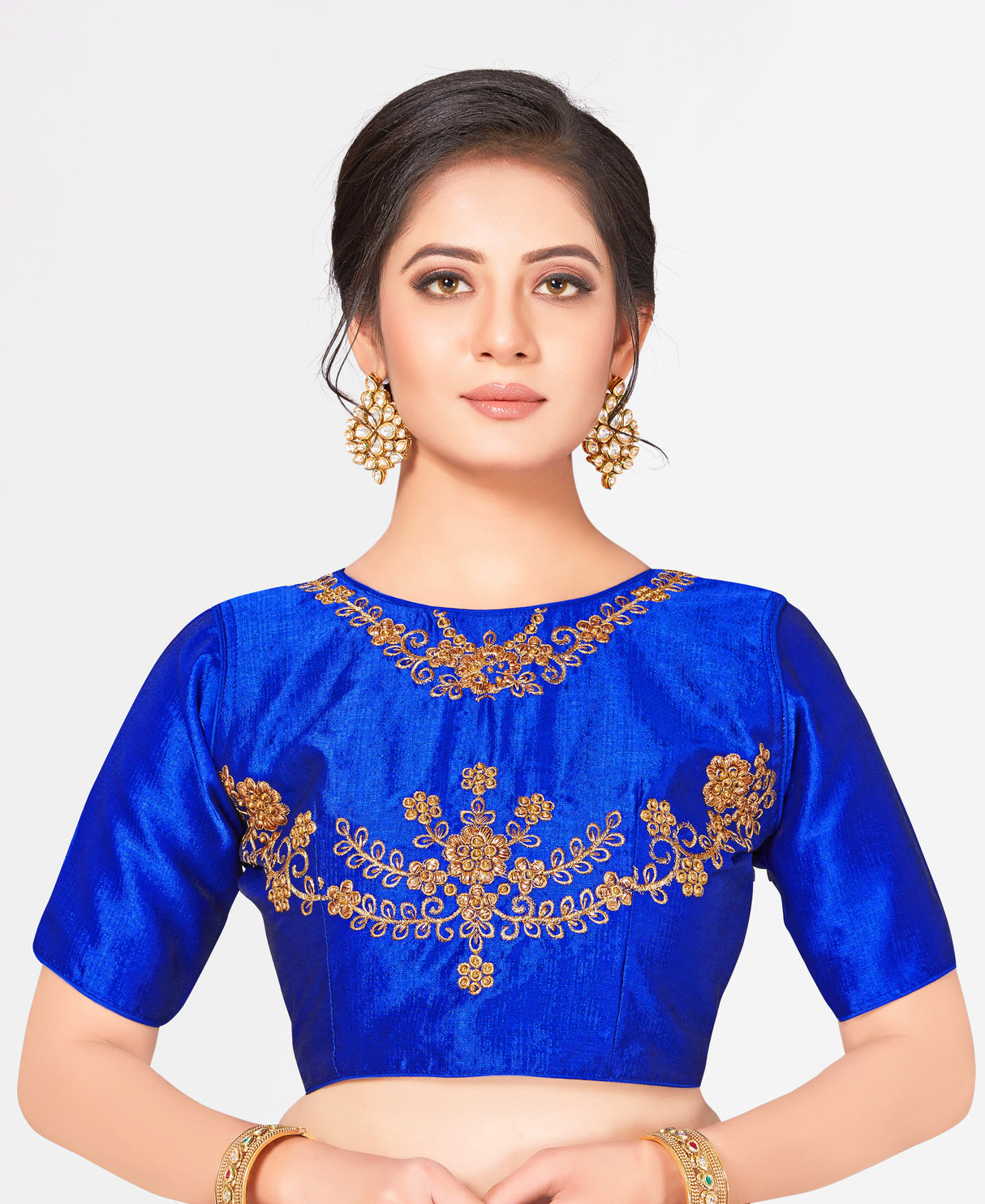 MIMOSA Semi Stitched Raw Silk Blouse Embroidery Work