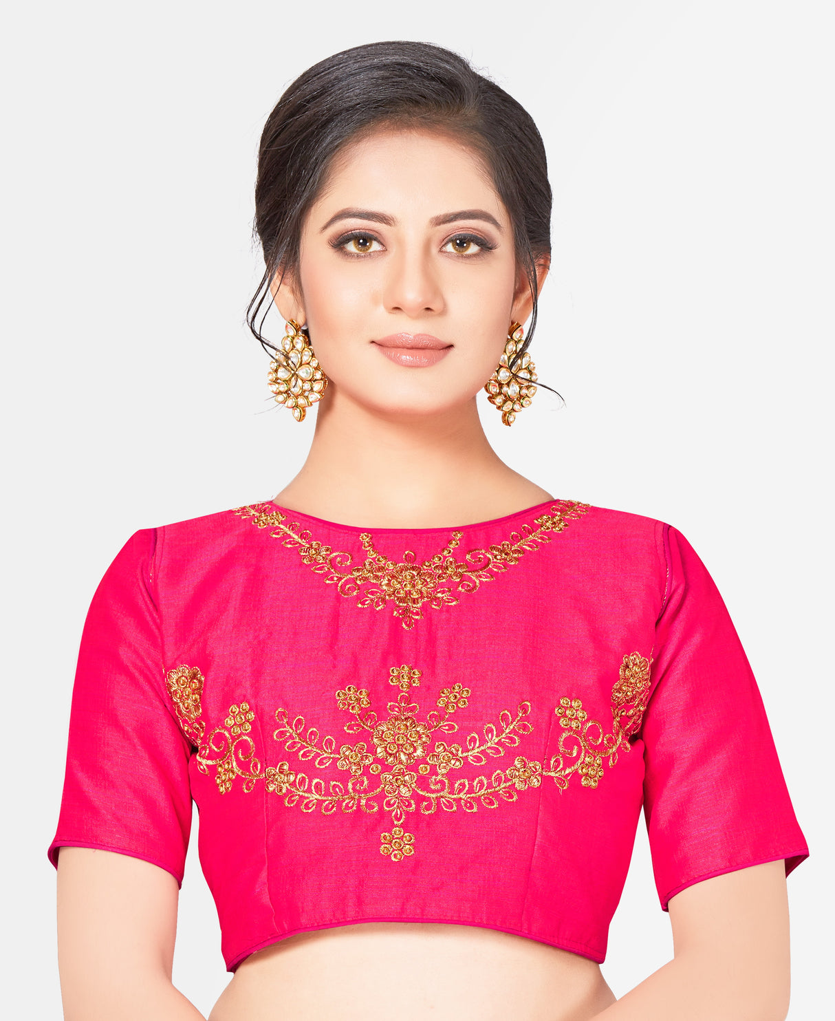 MIMOSA Semi Stitched Raw Silk Blouse Embroidery Work