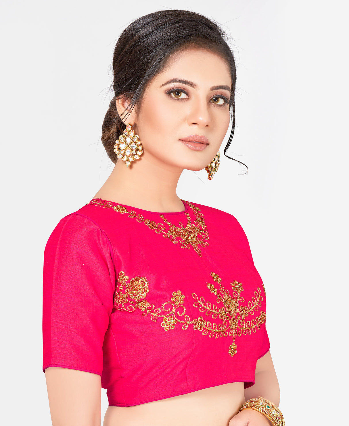 MIMOSA Semi Stitched Raw Silk Blouse Embroidery Work