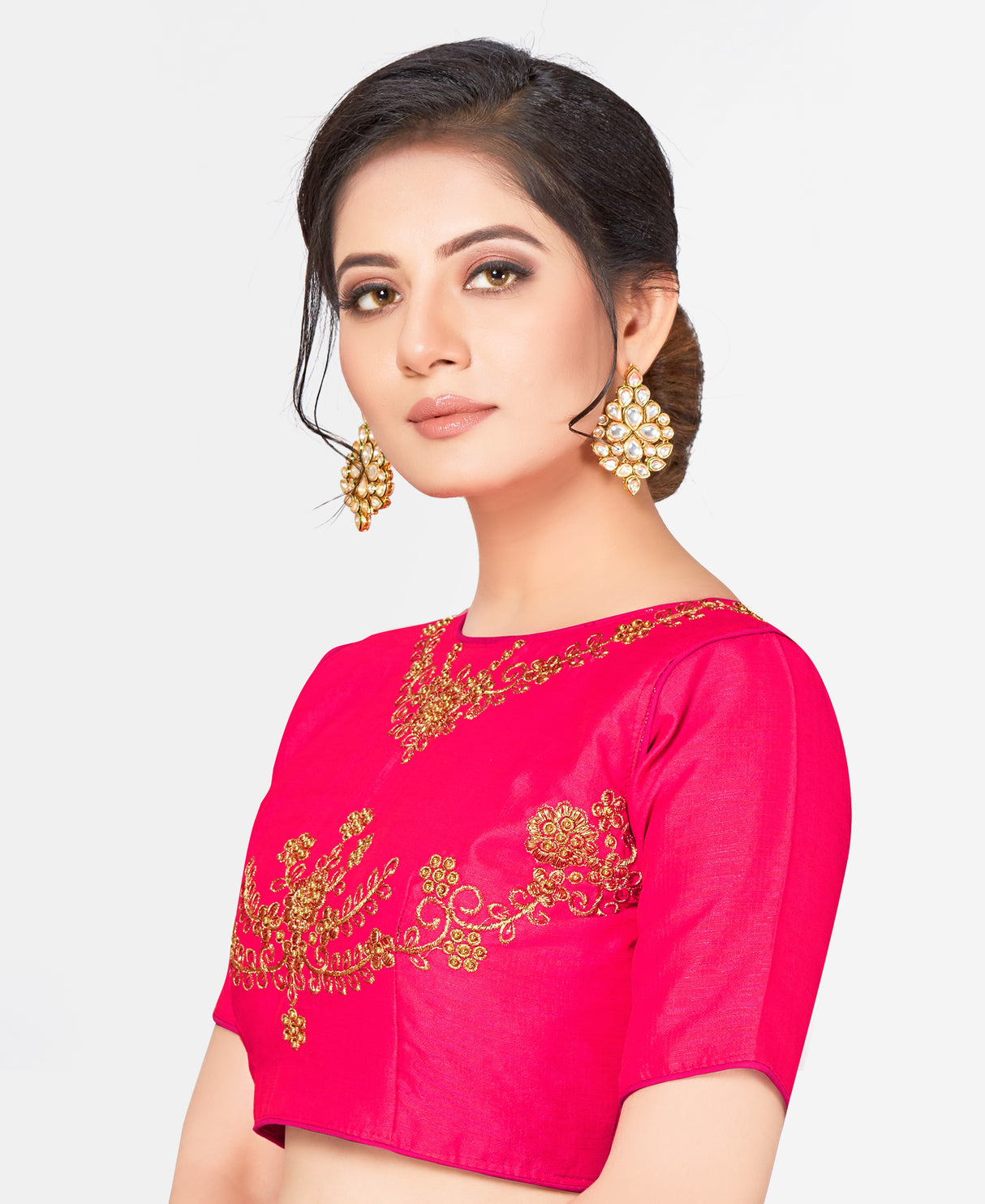 MIMOSA Semi Stitched Raw Silk Blouse Embroidery Work