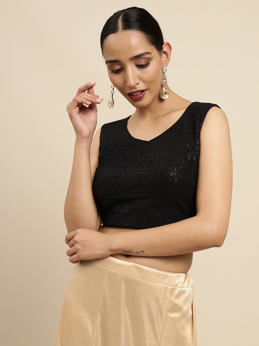 Mimosa WomenÊBlack Embroidered Readymade Blouse