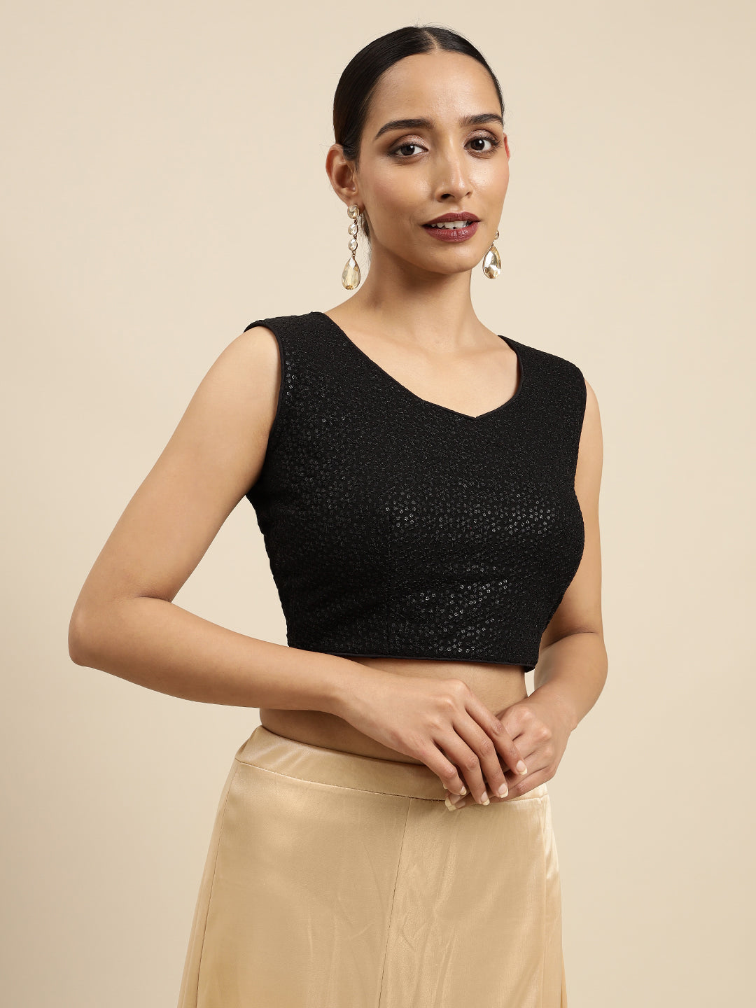 Mimosa WomenÊBlack Embroidered Readymade Blouse