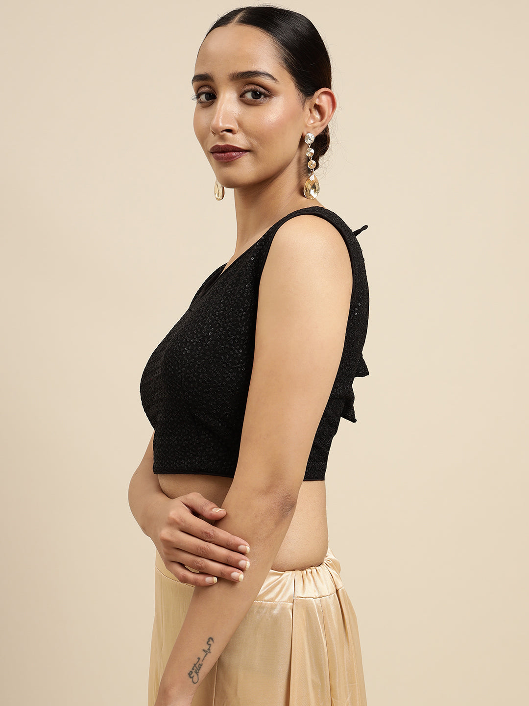 Mimosa WomenÊBlack Embroidered Readymade Blouse