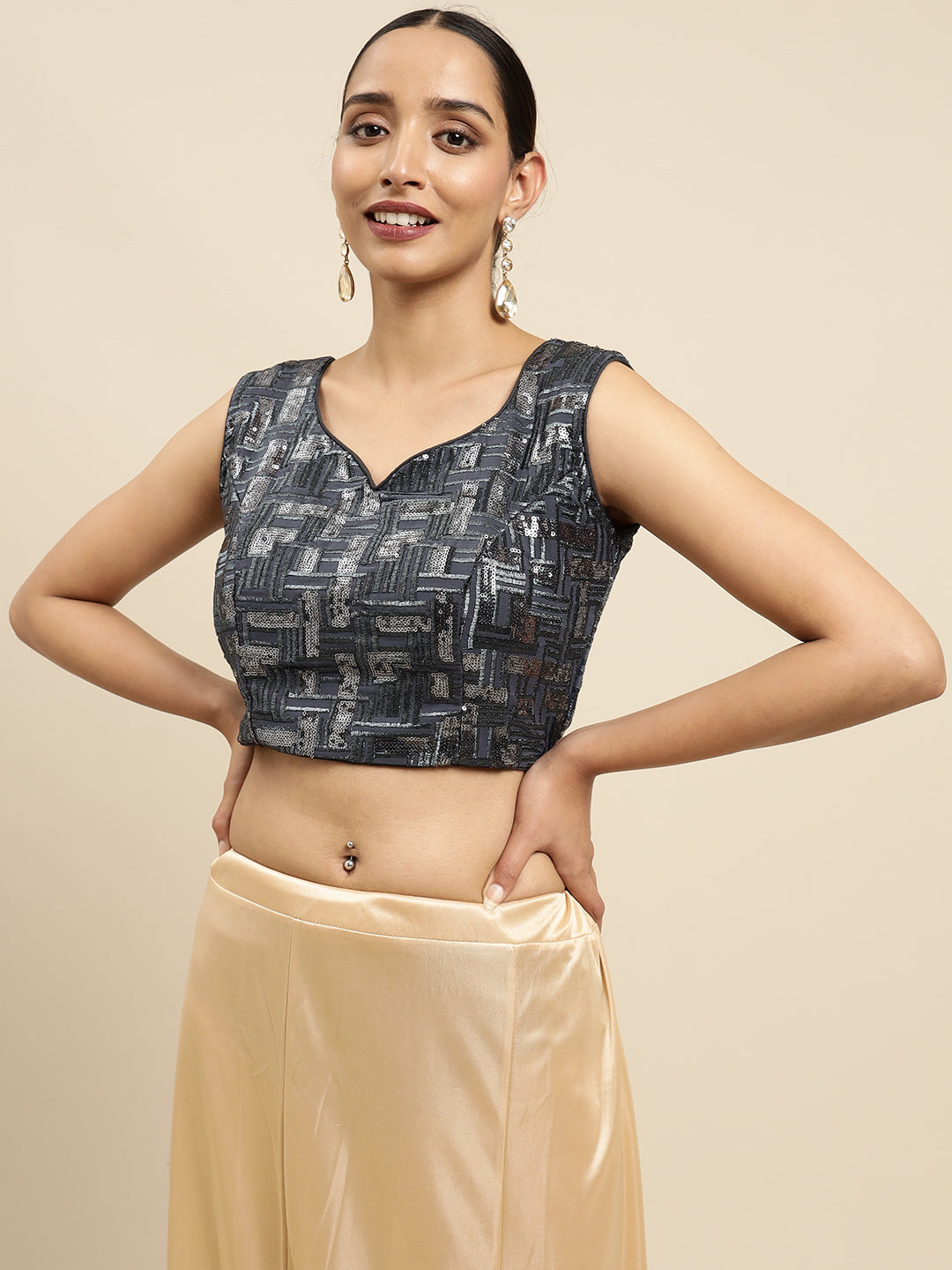 Mimosa WomenÊCharcoal Embroidered Readymade Blouse