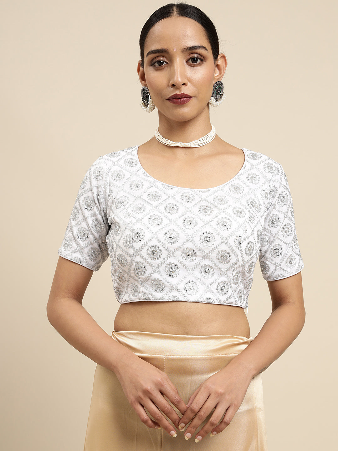 Mimosa WomenÊSilver Embroidered Readymade Blouse