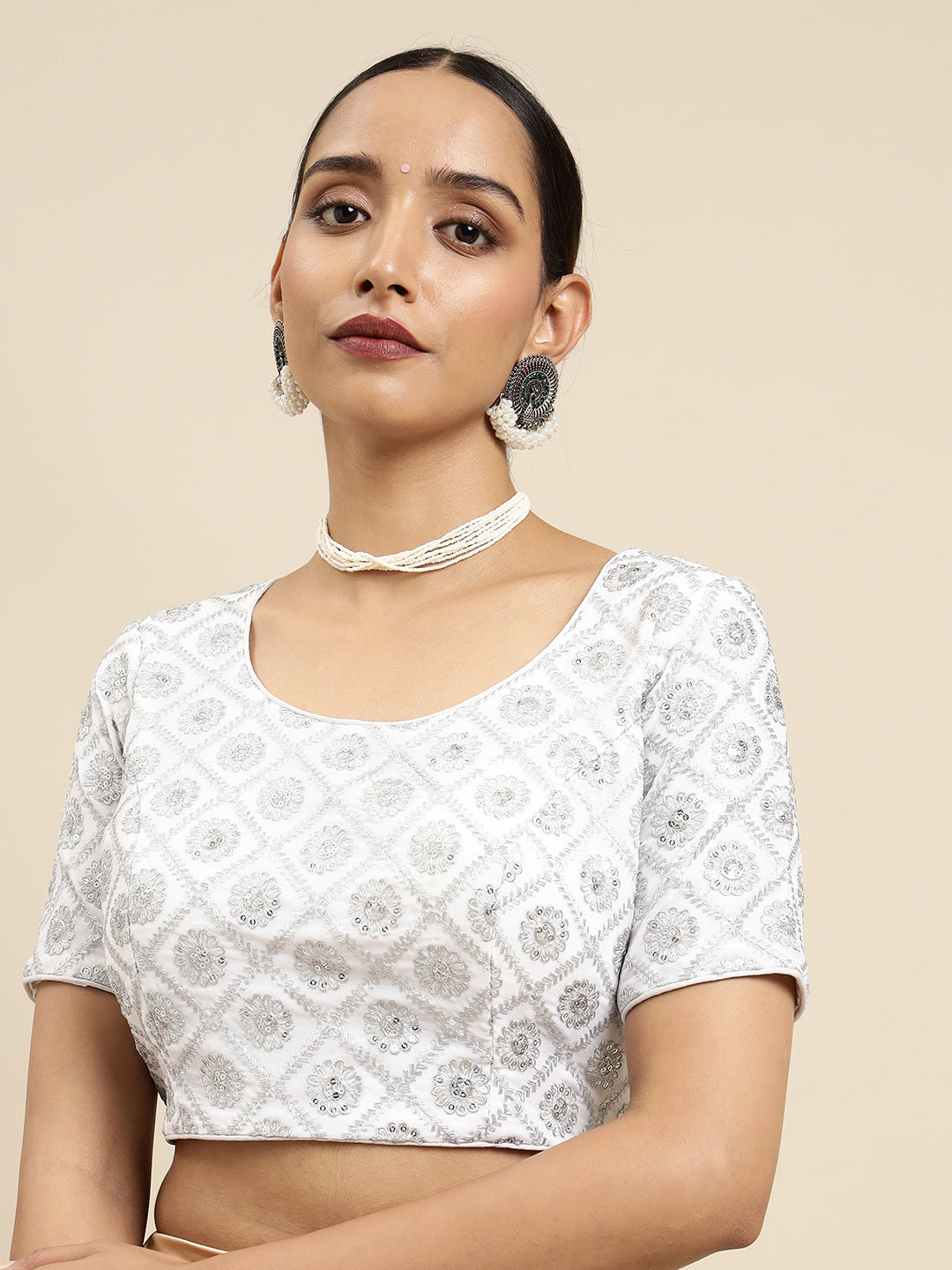 Mimosa WomenÊSilver Embroidered Readymade Blouse