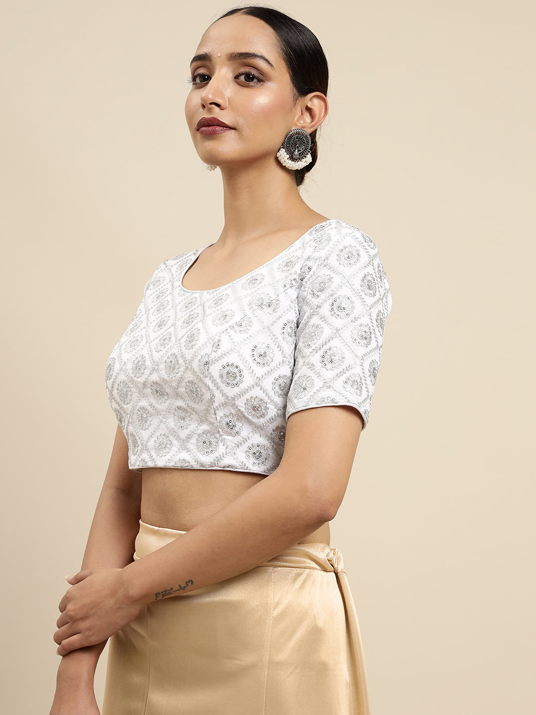 Mimosa WomenÊSilver Embroidered Readymade Blouse