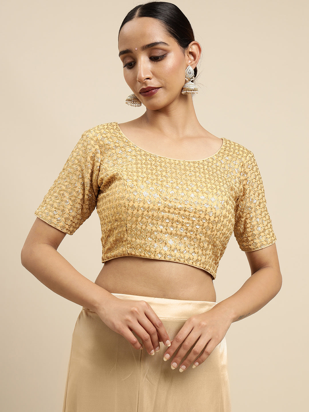 Mimosa WomenÊBrown Embroidered Readymade Blouse