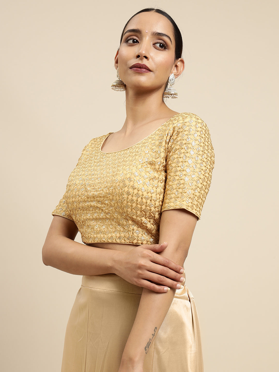 Mimosa WomenÊBrown Embroidered Readymade Blouse