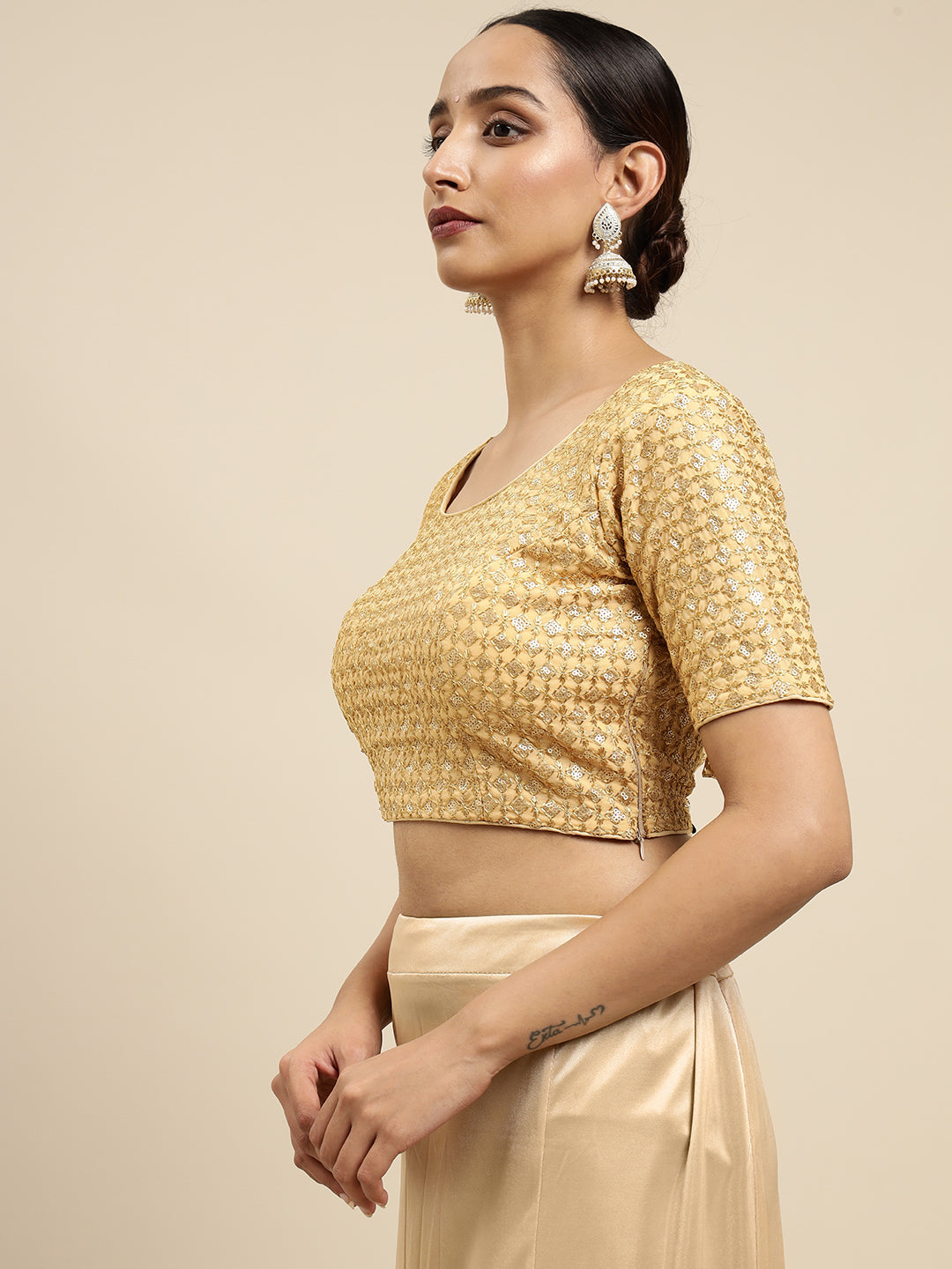 Mimosa WomenÊBrown Embroidered Readymade Blouse