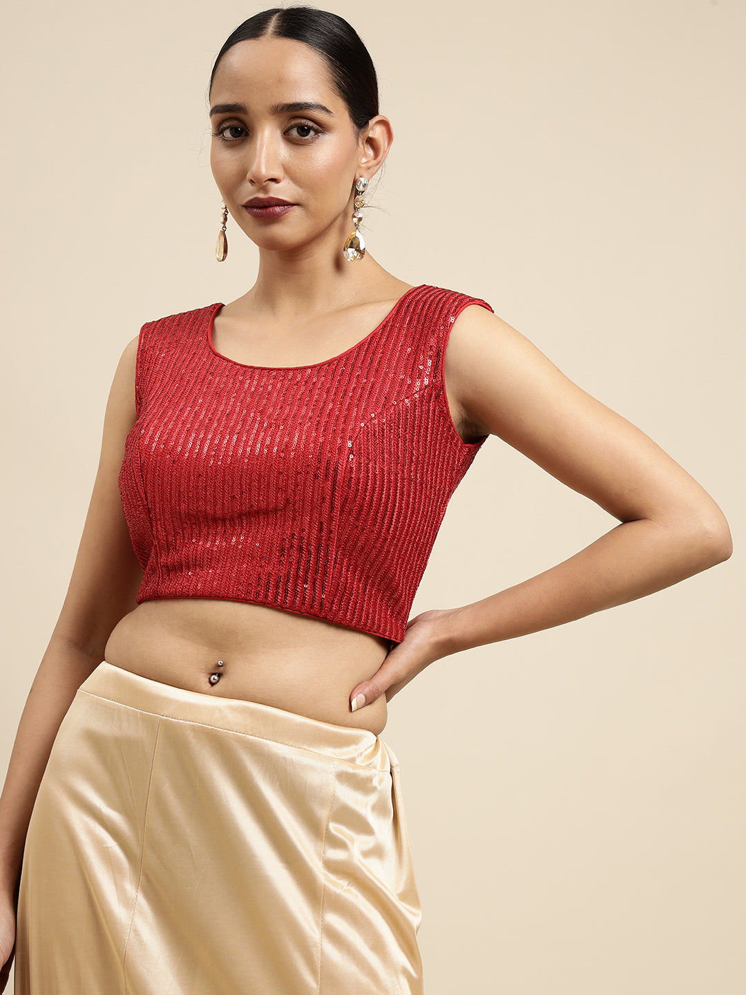 Mimosa WomenÊRed Embroidered Readymade Blouse