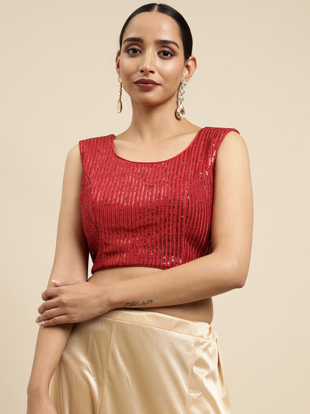 Mimosa WomenÊRed Embroidered Readymade Blouse